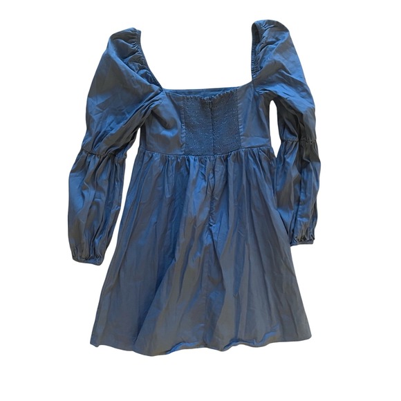 Reformation Women's Michaela Dress Blue Square Neck Puff Sleeve Mini- Size 4 - Picture 4 of 8